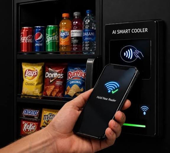 Tapping a phone to the smart cooler's card reader to unlock it
